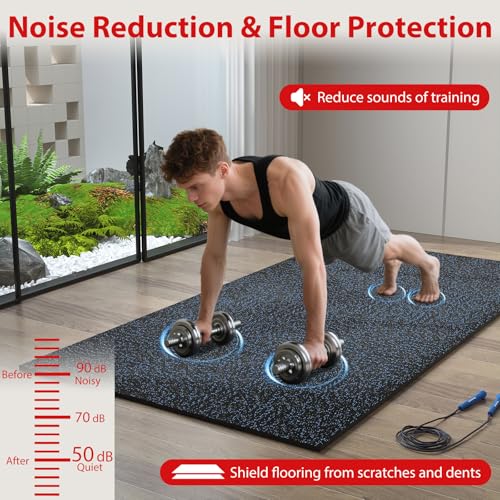Giantex 24-Pack Interlocking Rubber Gym Floor Mats, 0.79'' Thick 24''x24'' Puzzle Tiles with Border Strips, 96 sq.ft Anti-Slip, Noise-Reducing Flooring for Home Workout Exercise (Black/Blue Speckled) - size: 0.79'' | 24 Tiles | 96 Sq Ft