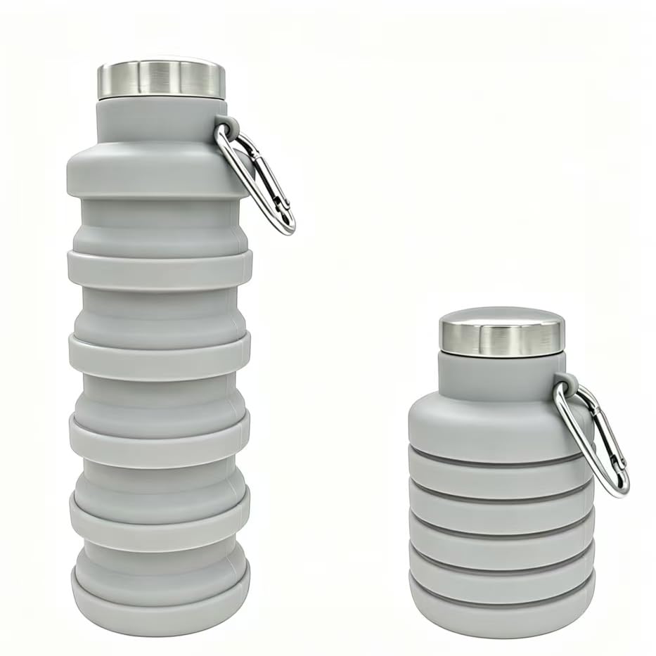 YCT Collapsible Water Bottle 17oz（500ml），Travel Portable Sport Water Bottle，Reusable Silicone Foldable Water Bottles for Gym Camping Hiking (Grey) - color: Grey, style: Retractable