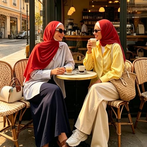 Hijab Scarf for Women, 3PCS Set with Undercap and Hijab Clip Lightweight Modal Muslim Head Wrap Scarf for Daily - color: Sy12-red Hijab+white Undercap