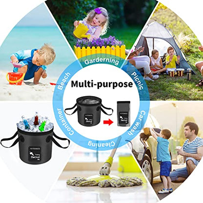 2 Pack Collapsible Bucket 5 Gallon Container Folding Water Bucket Portable Wash Basin for Outdoor Travelling Camping Fishing Gardening Car Washing 20L - color: Black
