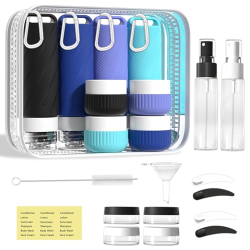 Travel Toiletry Containers 26Pcs Silicone Leakproof TSA Approved Set - color: Blue