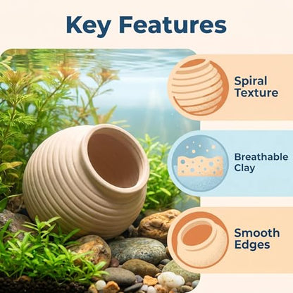 SpringSmart Aquarium Decor Rock Betta Fish Tank Decorations Ceramic Hideout Stone for Fish Shrimp Turtle Crab to Breed, Rest and Play, Small Fish Bowl Hiding Cave, Pot Shaped Betta Toys - size: TG
