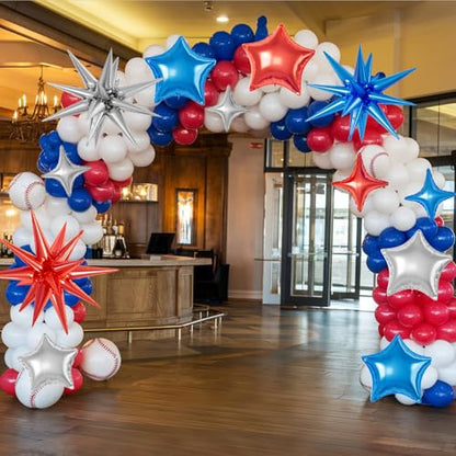 Red Blue Silver Star Balloons,16Pcs 22/18/10 Inch Foil Grad Party Decor - color: Red Blue Silver