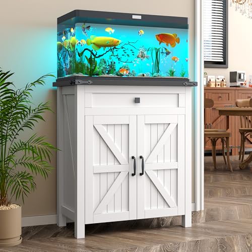kepptory 20 Gallon Fish Tank Stand with Power Outlets, Farmhouse Decorative Aquarium Stand Furniture with Adjustable Shelves, 10-20 Gallon Reptile Turtle Tank Stand with Cabinet Storage (White, 20GL) - color: White, size: 27.6"L x 15.7"W x 31.5"H