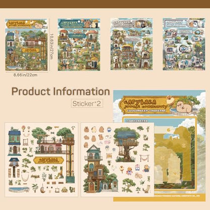 Girls DIY Miniature 3D Scene Stickers, 4 Sets, for Crafts and Scrapbooking | Jungle Community DIY House Stickers for Tribe, Technology, Mushrooms, Art, Cute 3D Cartoon Sticker Scenes,for Adult and Kids - style: Jungle Community