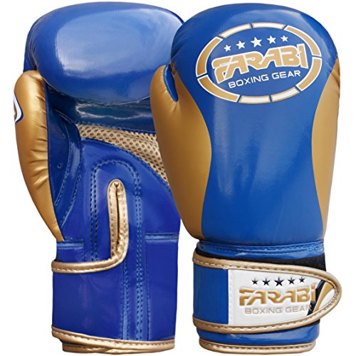 Farabi Boxing Gloves Kids Junior Muay Thai Kick Boxing Training MMA Punching Bag - color: Blue Gold, size: 4OZ