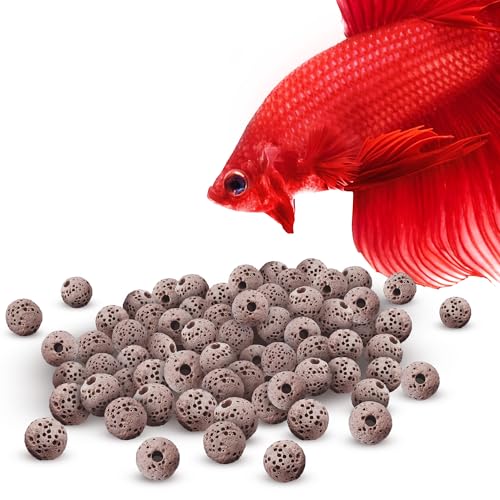 SunGrow Betta Lava Beads, Lightweight Substrate for Fish Tanks, Decorative Gravel for Aquariums, Brown Volcanic Lava Rocks for Filtration, 0.2", 50 Pcs per Pack