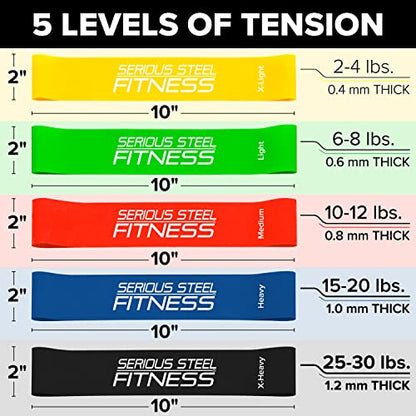 Serious Steel Fitness Mini Resistance Loop Bands | Rehab and Prehab Stretch Bands | 12" Exercise Workout Bands (Sets of 5 Pack and Sets of 10 Pack Trainer Options Available!) - color: 10" Mini Bands