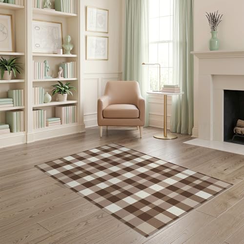 4'x6' Washable Rustic Checkered Accent Rug, Beige Non-Shedding Small Carpet for Playroom, Bedroom, Reading Nook, Pet Friendly & Non-Slip | Ref:1910429 - color: Beige/Pattern 30, size: 4' x 6' (Rectangular)