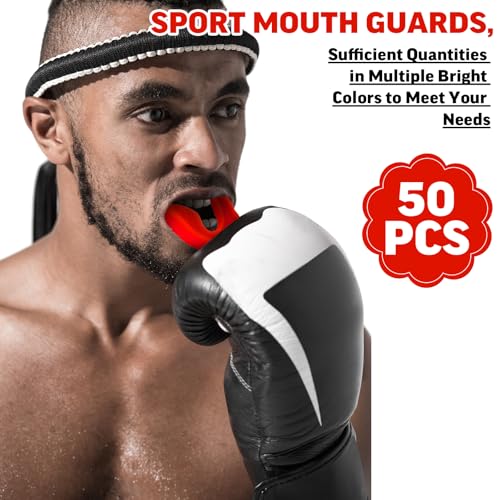 Frienda 50 Pcs Football Mouth Guards Bulk Youth Football Mouthpiece Sports Athletic Mouthguard Teeth Guard for Hockey Karate Basketball Boxing Lacrosse Rugby - color: Red