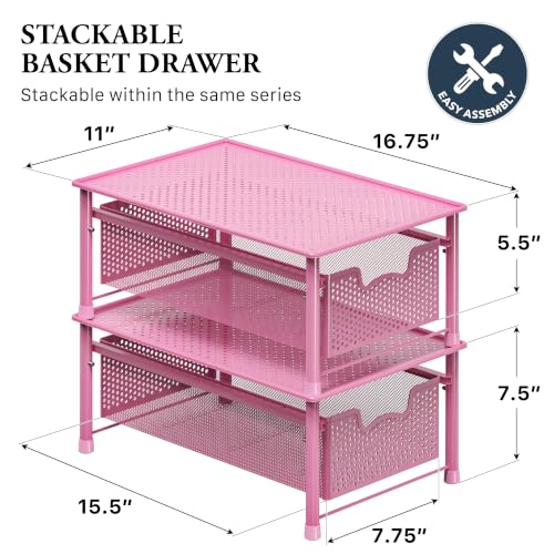 Simple Houseware Stackable Cabinet Basket Drawer Organizer, Pink - color: Pink, size: 1-Tier