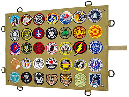 Tactical Patch Display Panel Holder Board for Military Army Combat Morale Uniform Hook and Loop Emblems, 18 Inches x 24 Inches (Small), with D-Rings & Wrap-Strap, No Patches Included - color: Brown, Small, with D-Rings & Wrap-Strap