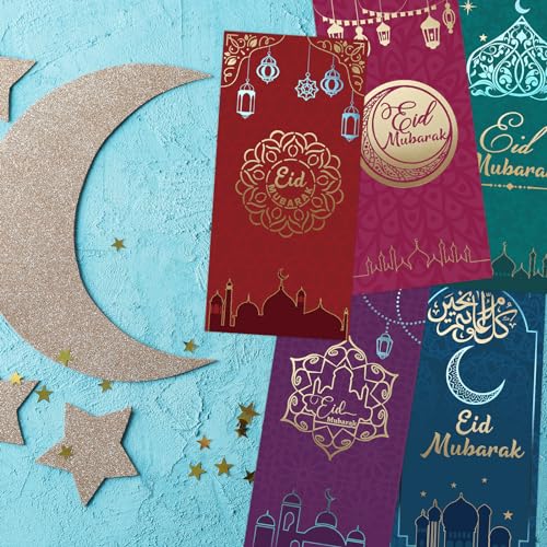 Fancy Land 이드 무바라크 인사말 카드 봉투 포함 금박 이드 머니 홀더 카드 라마단 EID 종교 카드 파티 선물 18개