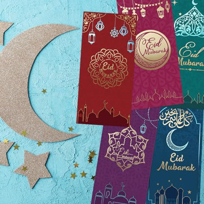 Fancy Land 이드 무바라크 인사말 카드 봉투 포함 금박 이드 머니 홀더 카드 라마단 EID 종교 카드 파티 선물 18개