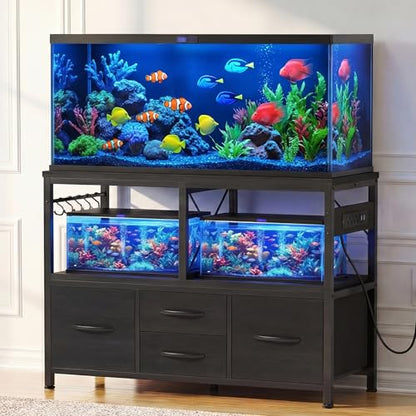 Heybly 30-40 Gallon Fish Tank Stand, Aquarium Stand with Drawer, Power Outlet, Heavy Duty Metal Frame, for Fish Tank, Turtle & Reptile Terrarium, 36.2" L × 18.1" Top, 660lbs (Top)+330lbs(Mid), Black HAS004BK - color: Black, size: 40 gal