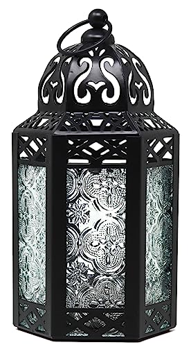 Vela Lanterns Decorative Indoor Moroccan Candle Table Centerpiece, Clear, S | Black Lantern, Turkish Glass Holder, Gothic Candle Lamp, Wedding & Party Centerpiece, Boho & Vintage Decor, 8.5in - color: Black/Clear, size: Small