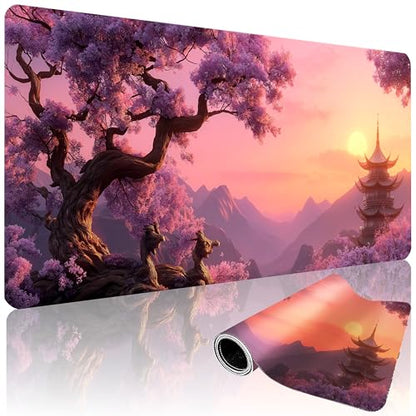 XXL Gaming Mouse Pad 35.4x15.7 Inch, Large Extended Desk Mat | Cherry Blossom Design, Non-Slip Rubber Base, Water-Resistant Surface and Stitched Edges for Gaming, Office & Home - color: Cherry Blossom