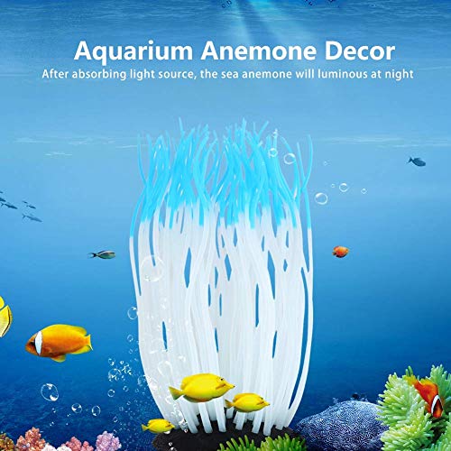 Lifelike Silicone Sea Anemone Aquarium Decor, Glowing Artificial Ornament with Suction Cup for Fish Tank, Blue