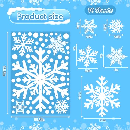 Christmas Window Clings,8 Sheet Extra Large Snowflake Double-Sided Window Clings Decals for Xmas Winter Theme Party New Year Supplies