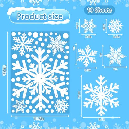 Christmas Window Clings,8 Sheet Extra Large Snowflake Double-Sided Window Clings Decals for Xmas Winter Theme Party New Year Supplies