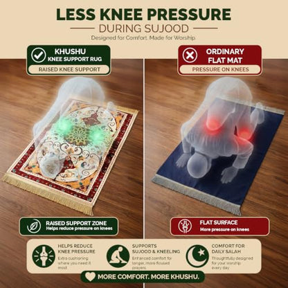 UrmiX Memory Foam Knee Support Prayer Rug/Mat– Orthopedic Style Thick Padded Janamaz Sajada, Premium Velvet Islamic Rug with Non-Slip Base, Tasbih Beads & Gift Box Included (Burgundy) - color: Burgundy