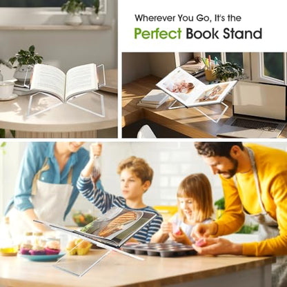 Acrylic Book Stands for Display - Cookbook Stand for Kitchen Counter, Bible Stands for Display at Home, Acrylic Book Holders for Reading Hands Free (Clear)