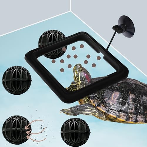Turtle Feeding Ring for Fish Tank and 4pcs Nitrifying Balls Set, Float Fish Food Holder and Aquatic Toys for Turtles Tortoise Goldfish Guppy Koi Puffer, Aquatic Turtle Tank Accessories (Black Square) - color: Black Square