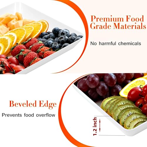 DCA 4 Pack Plastic Serving Trays, Stackable & Lightweight Set for Parties, BBQ, Camping, Desserts & Snacks – Perfect for Hostess Gifts & Kitchen Organization, BPA Free, White