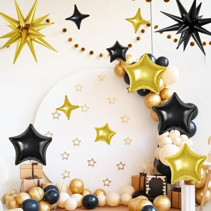 Black Gold Star Balloons,16Pcs 22/18/10 Inch Birthday New Year Decorations - color: Black Gold
