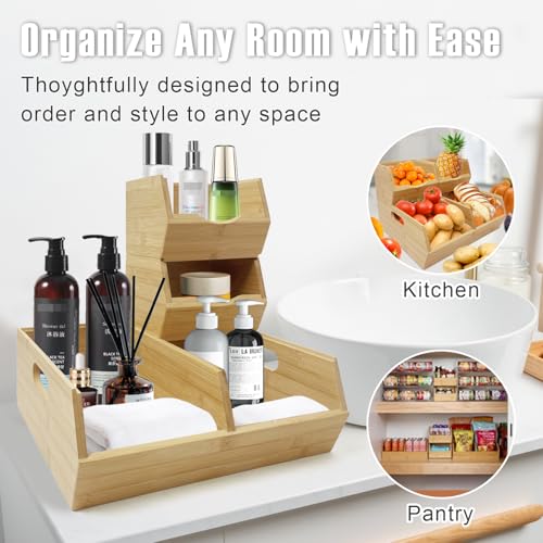 MinBoo Bamboo Stackable Pantry Storage Bins Potato and Onion Storage,Fruit Basket for Pantry Organization,Fruit Bowl for Kitchen Counter,Fruit and Vegetable Storage (Bamboo)