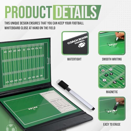 ZPU Dry Erase Coaching Board, Magnetic Coaches Clipboards, Portable Foldable Tactics Board with Dry Erase Marker Pen and Magnets – Basketball, Football, Soccer, Hockey - style: Football