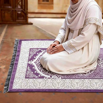 Portable Muslim Prayer Rug and Beads with Gift Box, Soft Islamic Prayer Mat,Travel Praying Mat for Men and Women, Prayer matt Islam Gifts Set, Sajadah/Janamaz/Seccade/سجادة صلاةx (Purple) - color: Purple