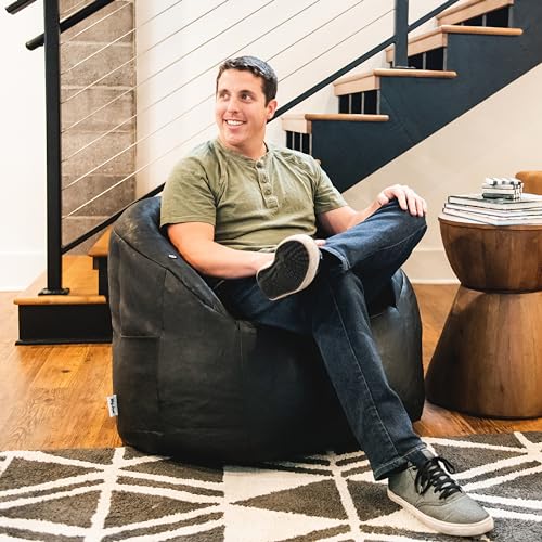 Big Joe Milano Beanbag Chair with Vibe Black Montana Leather - color: Black Montana Leather, size: Milano with Vibe
