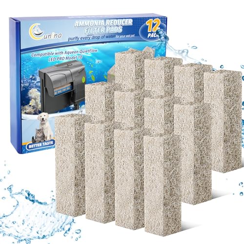 12PCS Ammonia Reducer Filter Pads Compatible with Aqueon Filter 10, Fish Tank Filters Replacement Filter Cartridges for Aqueon Quietflow LED PRO & SmartClean Aquarium Fish Tank Power Filter