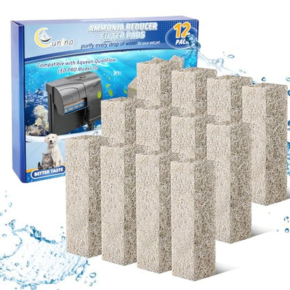 12PCS Ammonia Reducer Filter Pads Compatible with Aqueon Filter 10, Fish Tank Filters Replacement Filter Cartridges for Aqueon Quietflow LED PRO & SmartClean Aquarium Fish Tank Power Filter