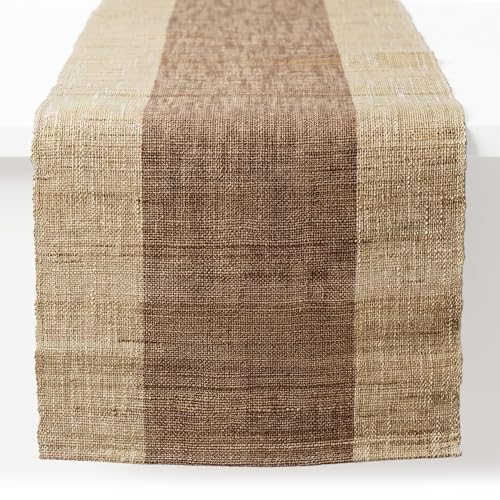 Table Runner, 13.8" × 72", 100% Natural Ramie, Handwoven - color: Ramie & Brown