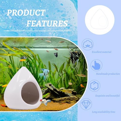 Saim Aquarium Ceramic Teardrop Shape Pleco Cave Ornament Fish Tank Landscape Decor Betta Accessories for Small Shrimp to Rest and Breed, Hiding for 5 Gallon Tanks - White