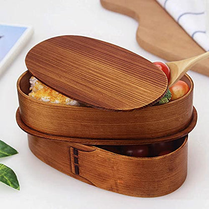 YFWOOD Natural Wooden Bento Boxes - Double Layer Lunch Box(1000ml) | Bento Box for Kids, Japanese Bento Box, Lunch Boxes, For Adult Picnicking Office Hiking Camping Fitness Training Lose Weight