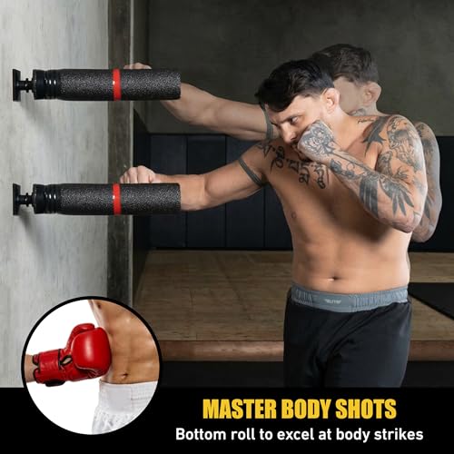 Elite Wall-Mount Punching Bag Training Bar with Phone Holder, Wall Brawl Boxing Speed Bag Reflex Trainer Equipment for Wing Chun, Kung Fu, Self Defense, MMA, Fitness, Uppercuts, Hooks, Jabs, Sparring