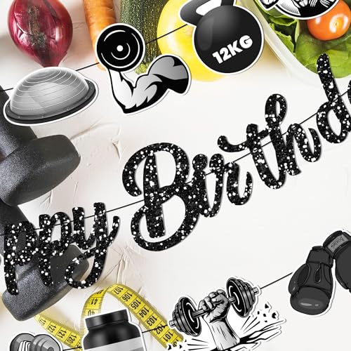 3Pcs Gym Happy Birthday Banner Barbell Boxing gloves Party Hanging Banner Fitness Theme Birthday Bridal Wedding Baby Shower Boys Girls Kids Home Classroom Party Supplies Decorations - color: Gym