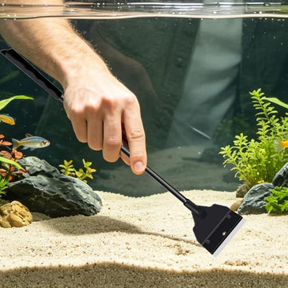 Handheld Sand Flattening Gadget, Aquarium Glass Scraper Tool, 13.8x2.4 Inches Wand with Stainless Blade, Function Algae Scraper, Slim Handle with Double Sided Design, Maintenance Tool for Tanks