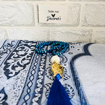 Muslim Prayer Rug, Bag and Prayer Beads I Perfect Islamic Gift I Mawlid Gift I Prayer Rug Travel I Muslim for Men&Women I Soft Islamic Prayer Mat | Luxury Islamic Gifts (Blue, 4 Sets)