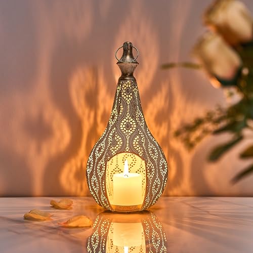 11.6inch Moroccan Lantern Lamp Decorative Candle Holders for Ramadan Decorations, Hanging, Outdoor Patio or Porch, Indoor Home Decor（White） - color: White