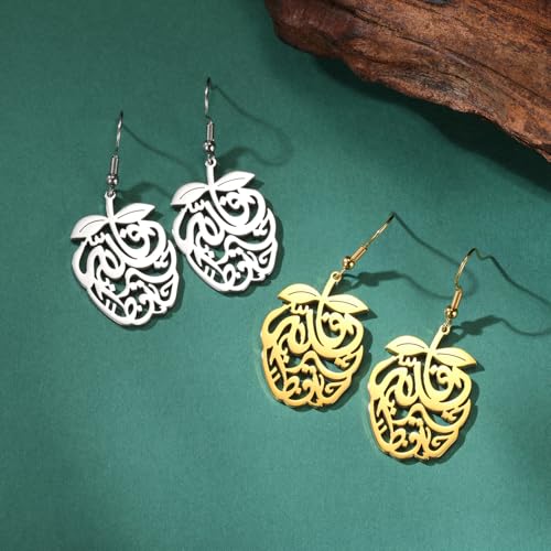 Pomegranate Arabic Calligraphy Earrings Islamic Blessing Love Hope Earrings Persian Muslim Amulet Religious Jewelry Eid Ramadan Gift for Women - color: silver