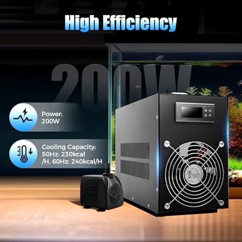 15 Gallon Aquarium Chiller, -58~230℉ Fish Tank Water Chiller with Tube & Pump, 200w Aquarium Water Chiller for Aquatic Plants Fish Jellyfish Coral Shrimp Breeding Aquaculture