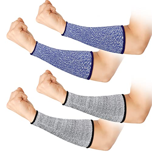 Geyoga 2 Pairs Cut Resistant Sleeve Arm Protection Level 5 Protection Safety Protective Sleeves Arm Protectors for Men Women(8.6 x 3.7 Inches,Blue, Gray) - color: Blue, Gray, size: 8.6 x 3.7 Inches