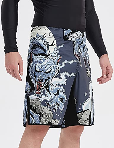 LAFROI Mens MMA Cross Training Boxing Shorts Trunks Fight Wear with Drawstring and Pocket-QJK01 - color: La Werewolf, size: Large