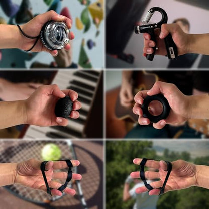 Hand Grip Strengthener Workout Kit (8 Pack) Forearm Grip Adjustable Resistance Hand Gripper, Finger Stretcher, Gyro Ball，Finger Exerciser, Grip Ring