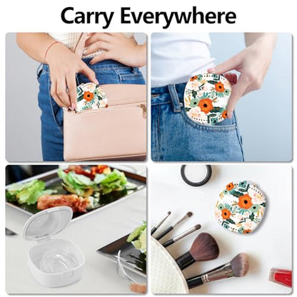 Retainer Case, Denture Case Night Guard Mouth Guard With Mirror and Ventilation Holes,Orange Flower - color: Orange Flower