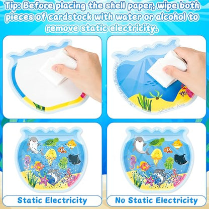 WATINC Ocean Animals Aquarium Scene DIY Fish Tank Craft Kit - Art Supplies with Glitter Sequins for Kids School Classroom (12Pcs)